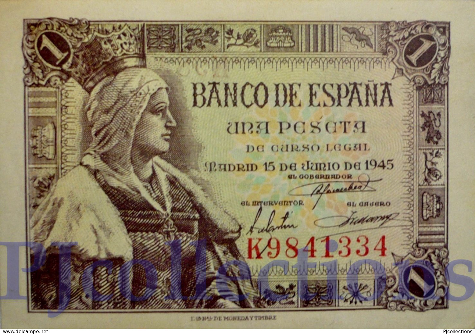 SPAIN 1 PESETA 1945 PICK 128a AU/UNC - 1-2 Peseten