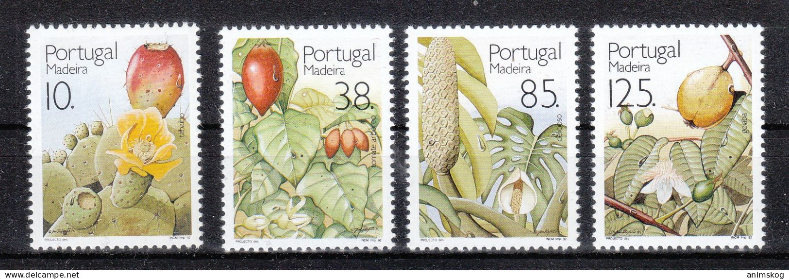 Portugal-Madeira 1992**, Subtrop. Früchte+Pflanzen, Kaktus Opuntia / Portugal-Madeira 1992, MNH, Subtr. Fruits+Plants - Sukkulenten