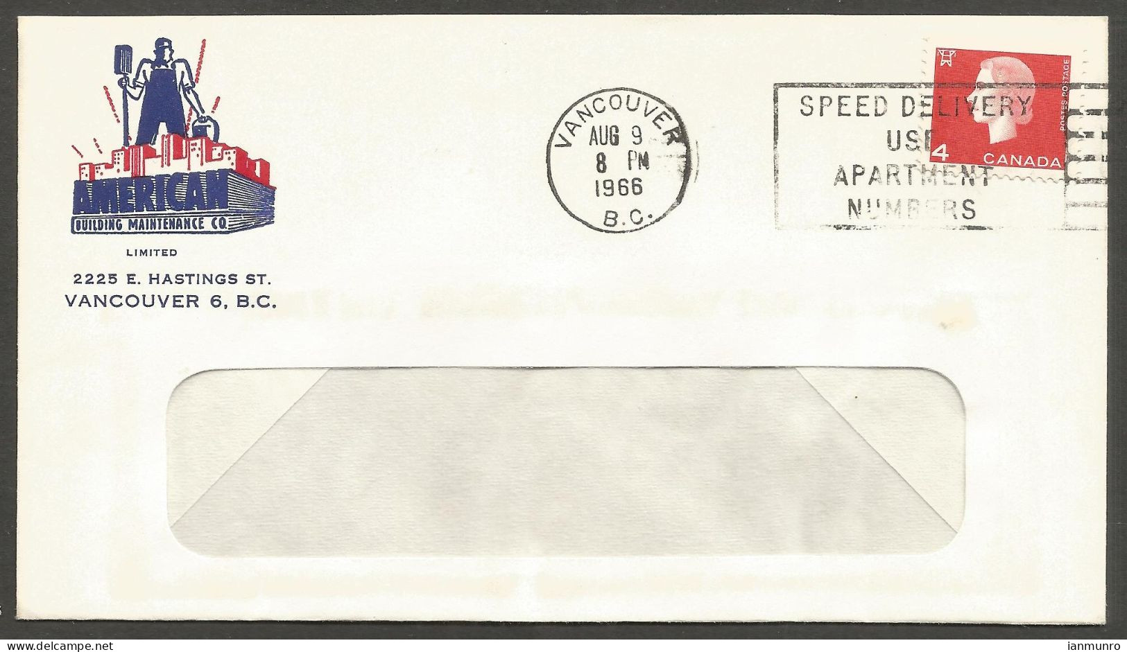 1966 American Bldg Maintenance Illustrated Advertising Cover 4c Slogan Vancouver - Historia Postale