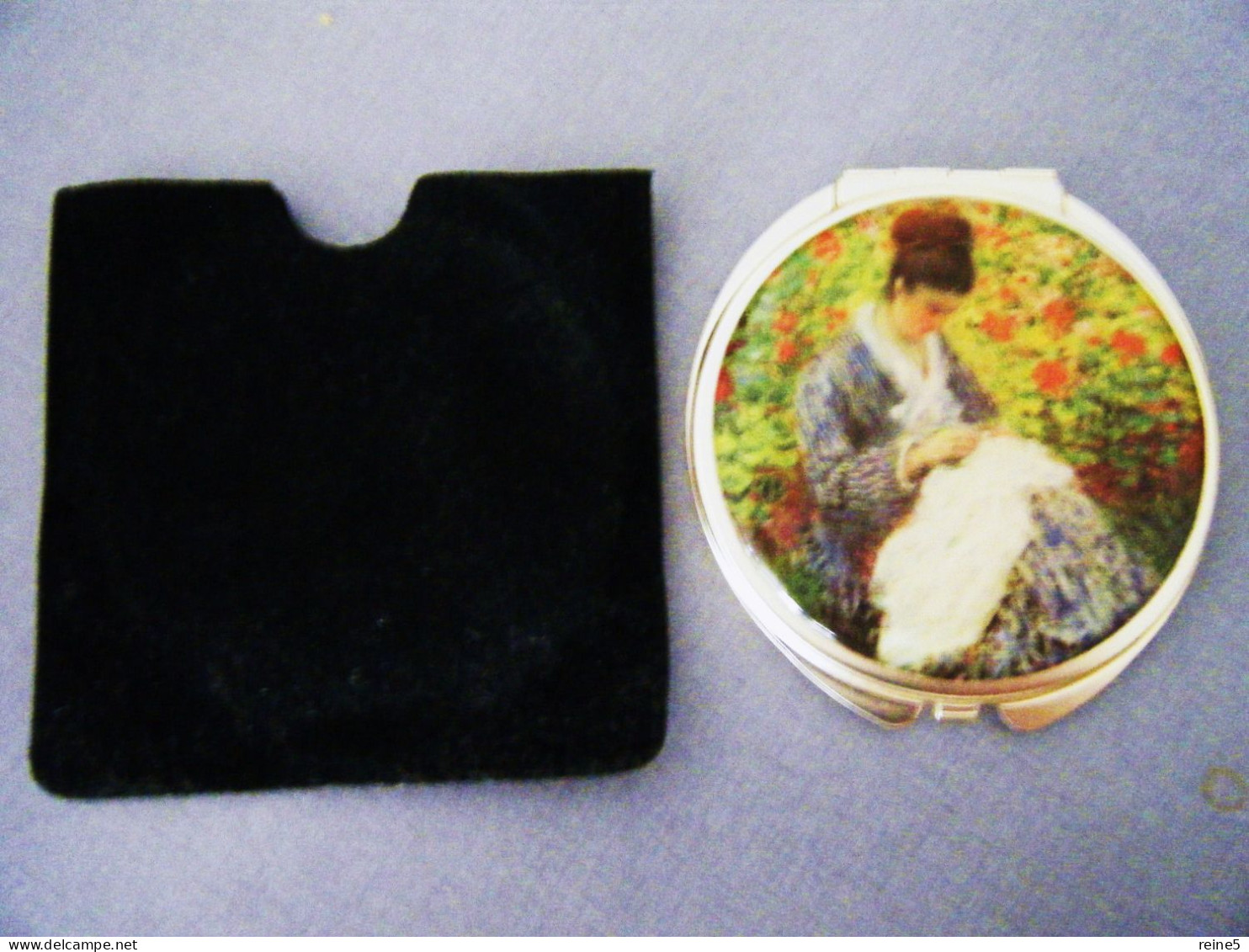 MIROIR COUTURIERE & POCHETTE JARDIN DE GIVERNY VINTAGE COLLECTOR  -DIMENSIONS 7.5CM Sur 7.5CM -TRES BON ETAT -REF 1A1417 - Sonstige & Ohne Zuordnung