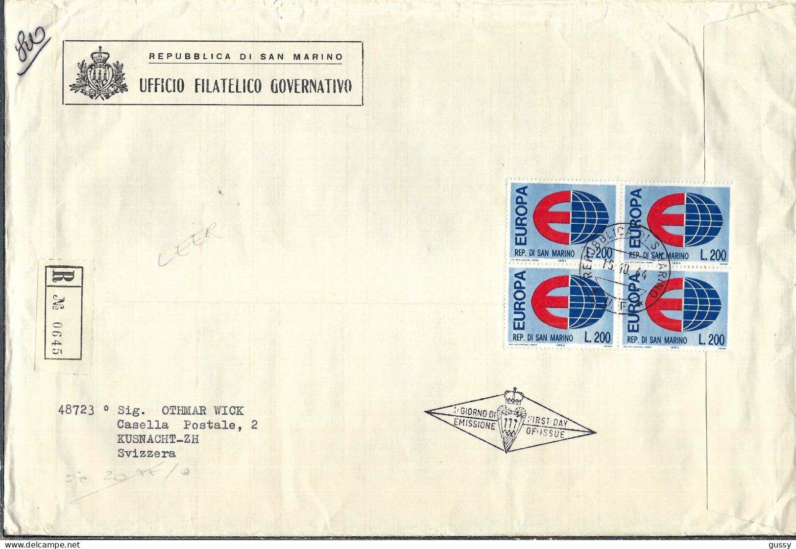 SAN MARINO Ca.1964: LSC Rec. Pour Kusnacht (ZH, Suisse) - Lettres & Documents