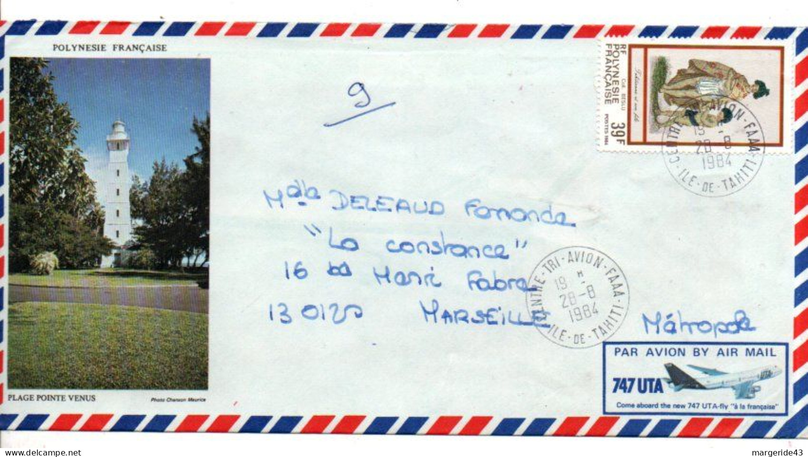 POLYNESIE SEUL SUR LETTRE POUR LA FRANCE 1984 - Brieven En Documenten