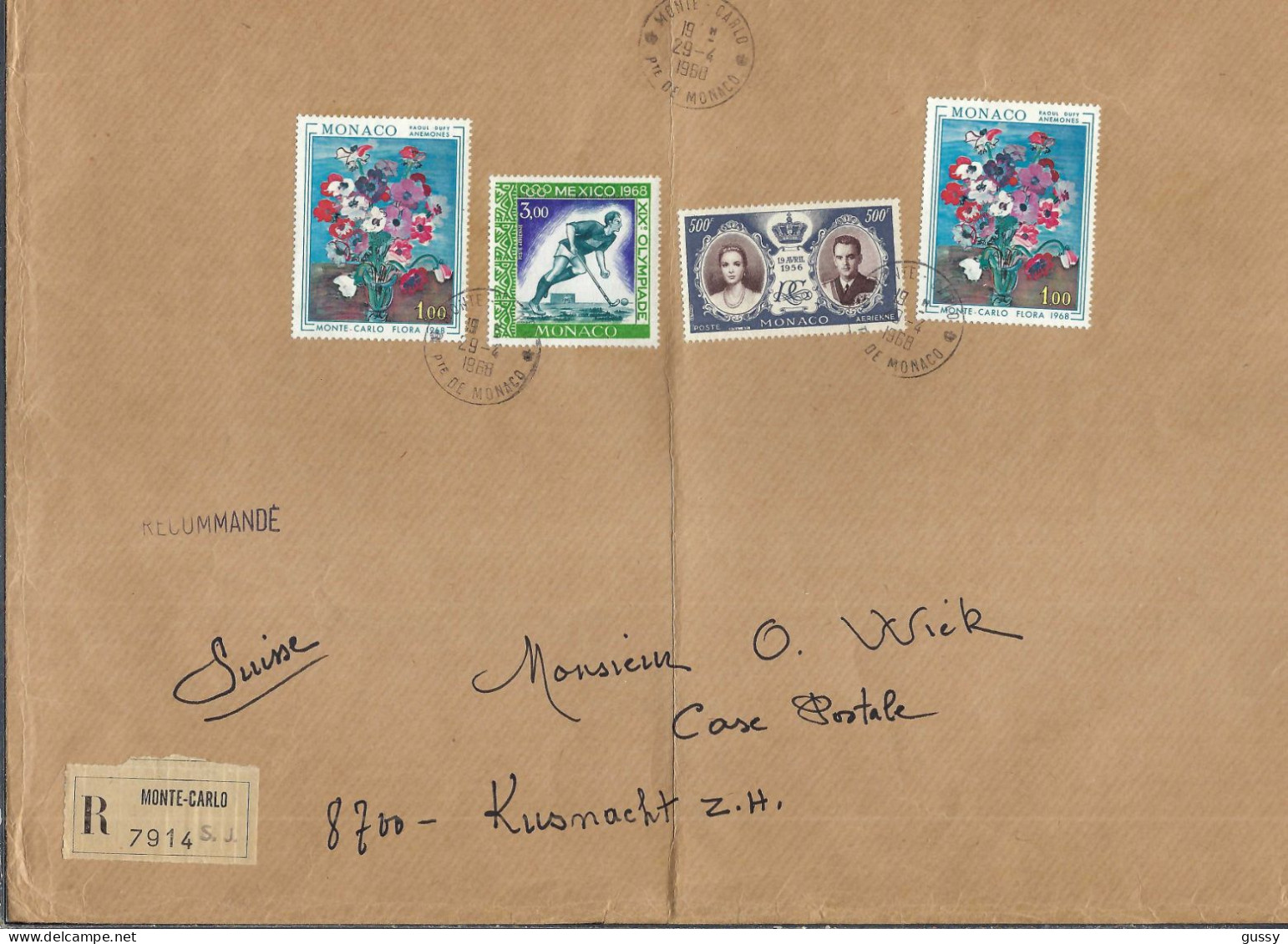 MONACO Ca.1968: LSC Rec. Pour Kusnacht (ZH, Suisse), Pliée - Lettres & Documents