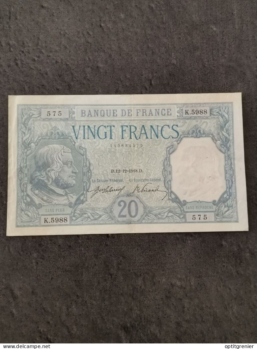 BILLET 20 FRANCS BAYARD 12 12 1918 FRANCE / NOTE / BANKNOTE - 20 F 1916-1919 ''Bayard''