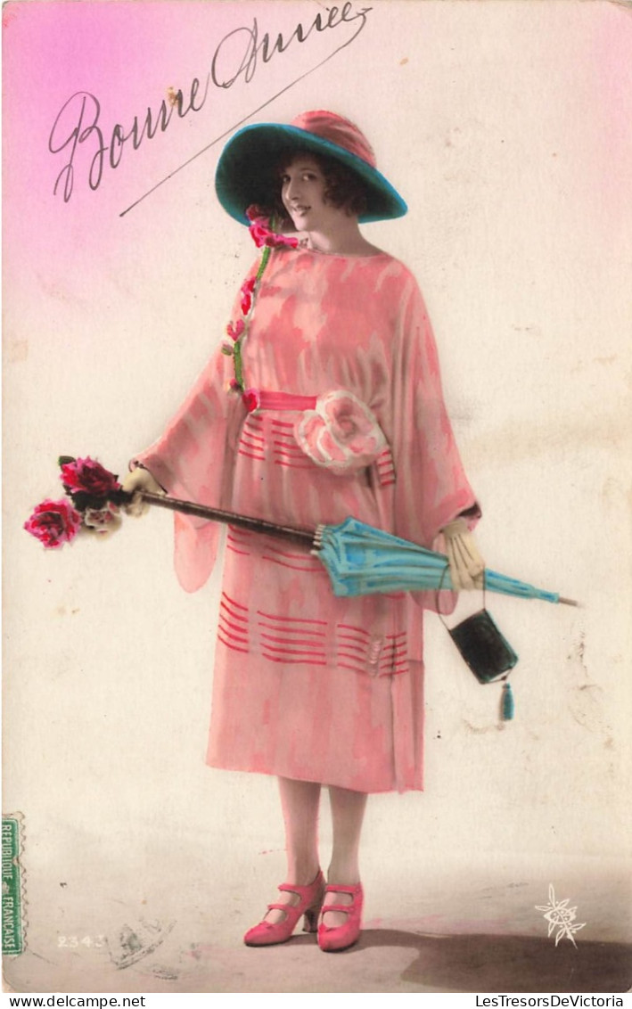 FÊTES ET VOEUX - Bonne Année - Femme Avec Un Parapluie Bleu - Carte Postale Ancienne - New Year