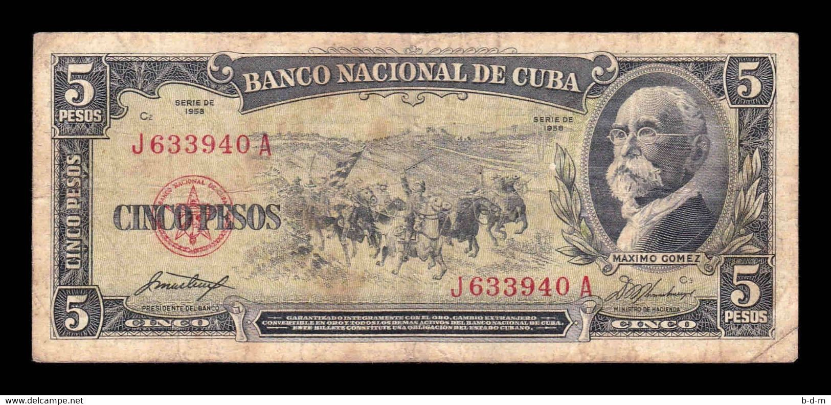 Cuba 5 Pesos Máximo Gómez 1958 Pick 91a Bc F - Cuba