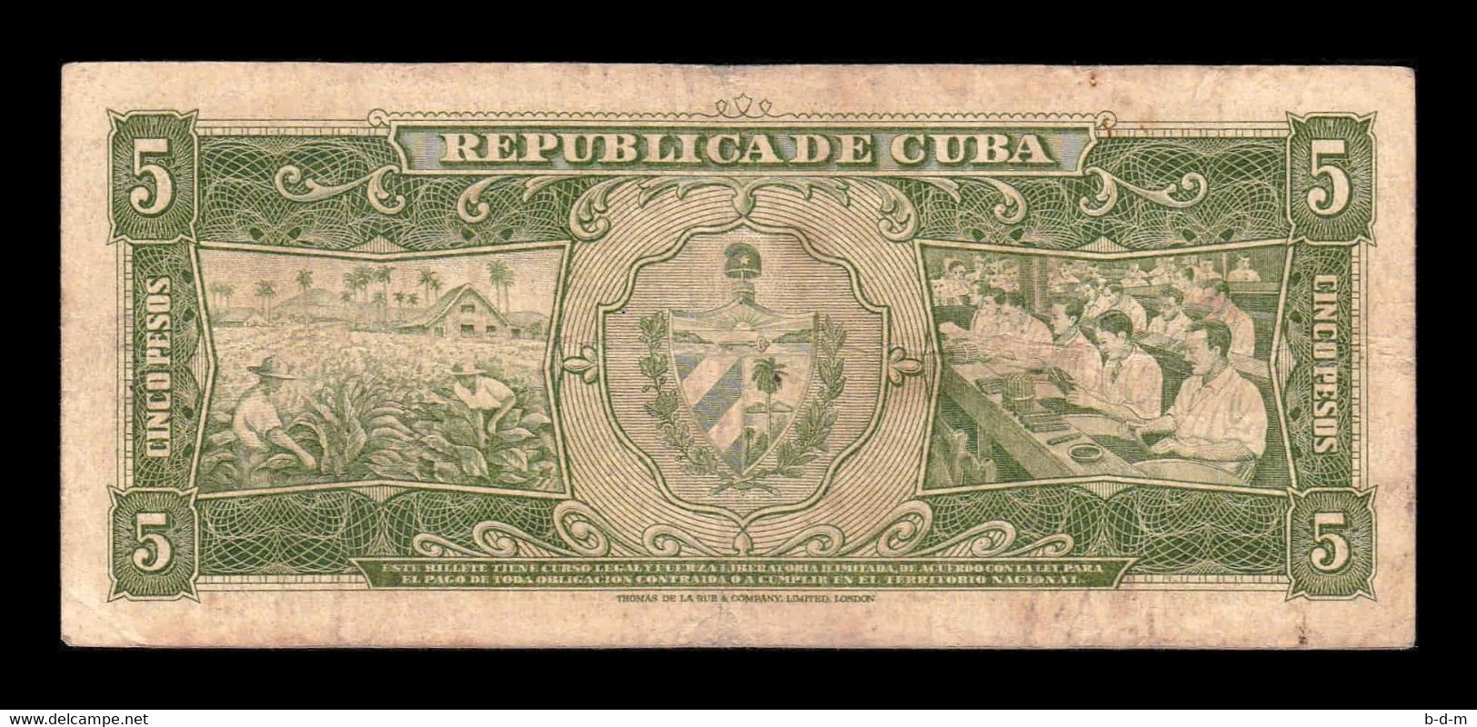 Cuba 5 Pesos Máximo Gómez 1958 Pick 91a Bc F - Kuba