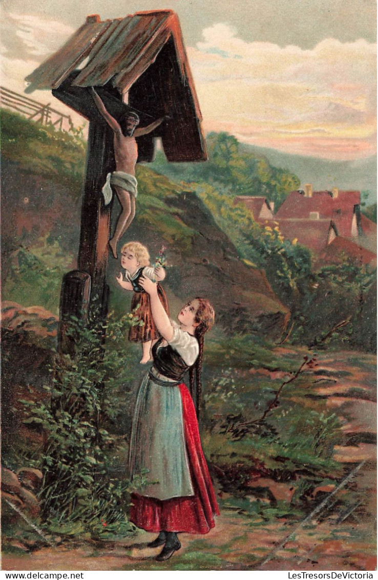 ARTS - Peintures Et Tableaux - Une Mère Portant Sont Enfant Au Pied Du Christ - Carte Postale Ancienne - Paintings