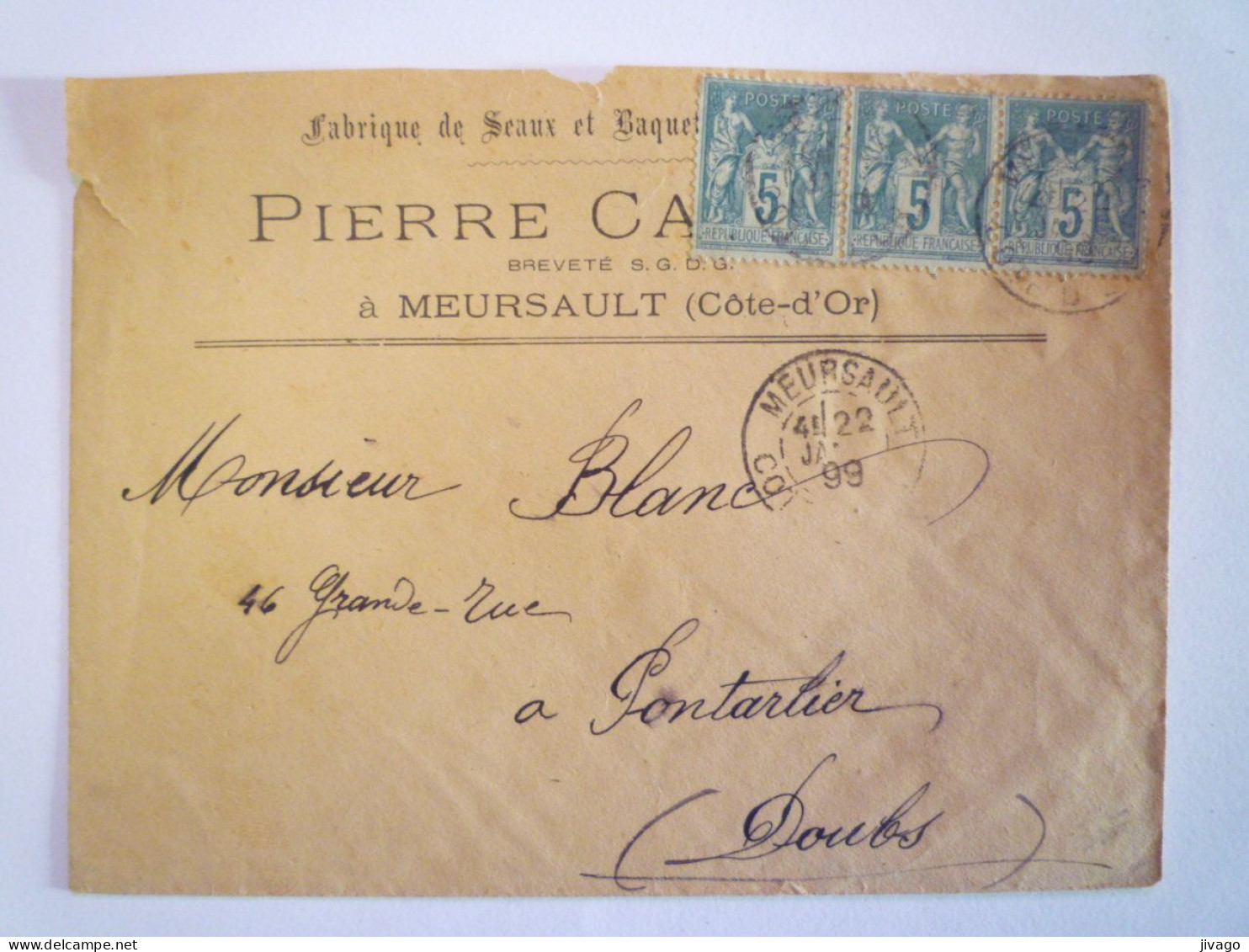 2024 - 669  Enveloppe Au Départ De MEURSAULT  à Destination De PONTARLIER  1899   XXX - 1898-1900 Sage (Type III)