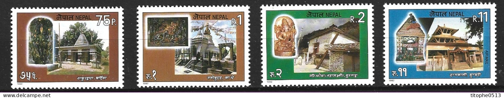 NEPAL. N°496-8 + PA 7 De 1992. Temples. - Bouddhisme