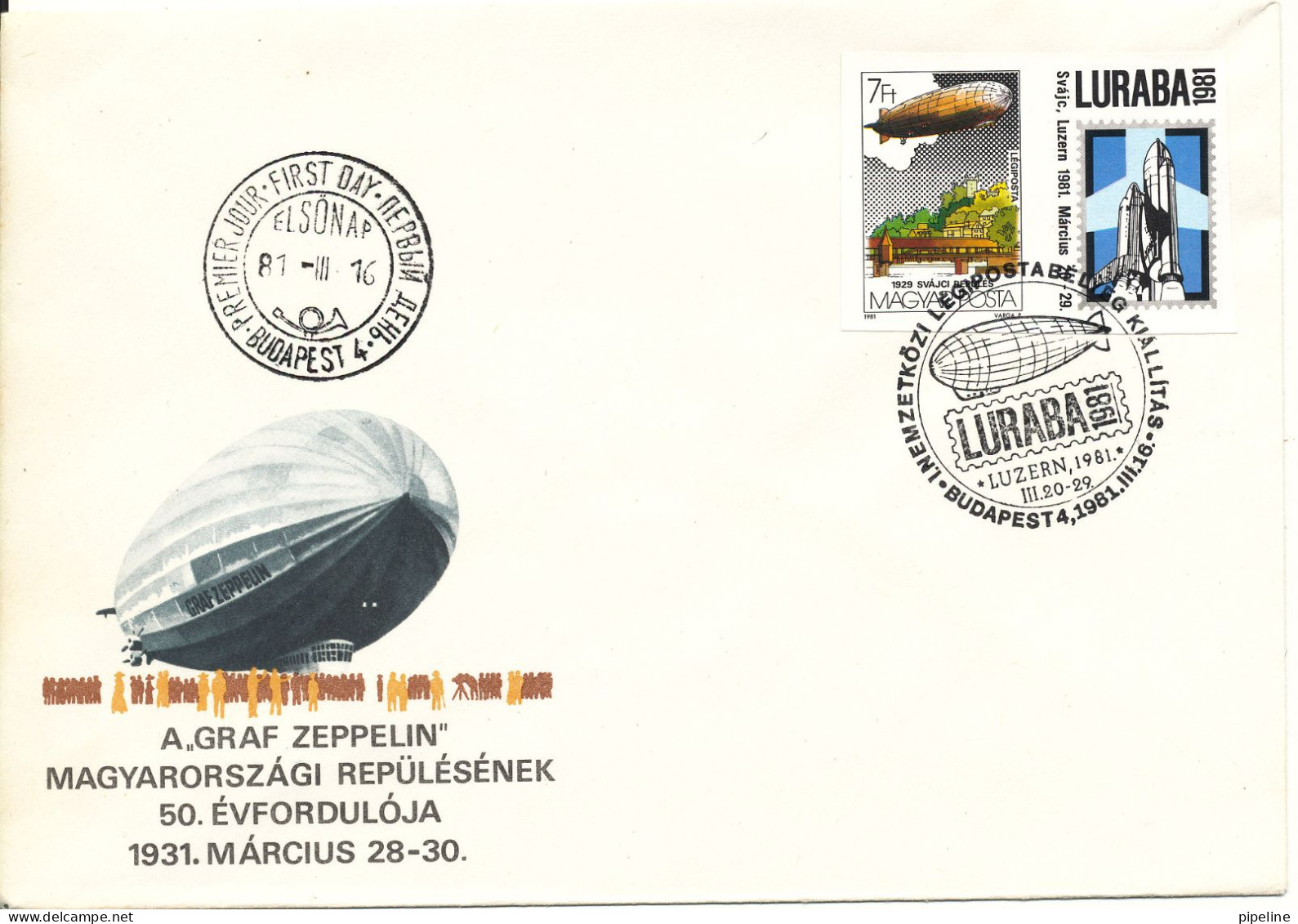 Hungary Cover A. Graff Zeppelin LURABA 1981 Single Franked And Nice Cachet - Cartas & Documentos