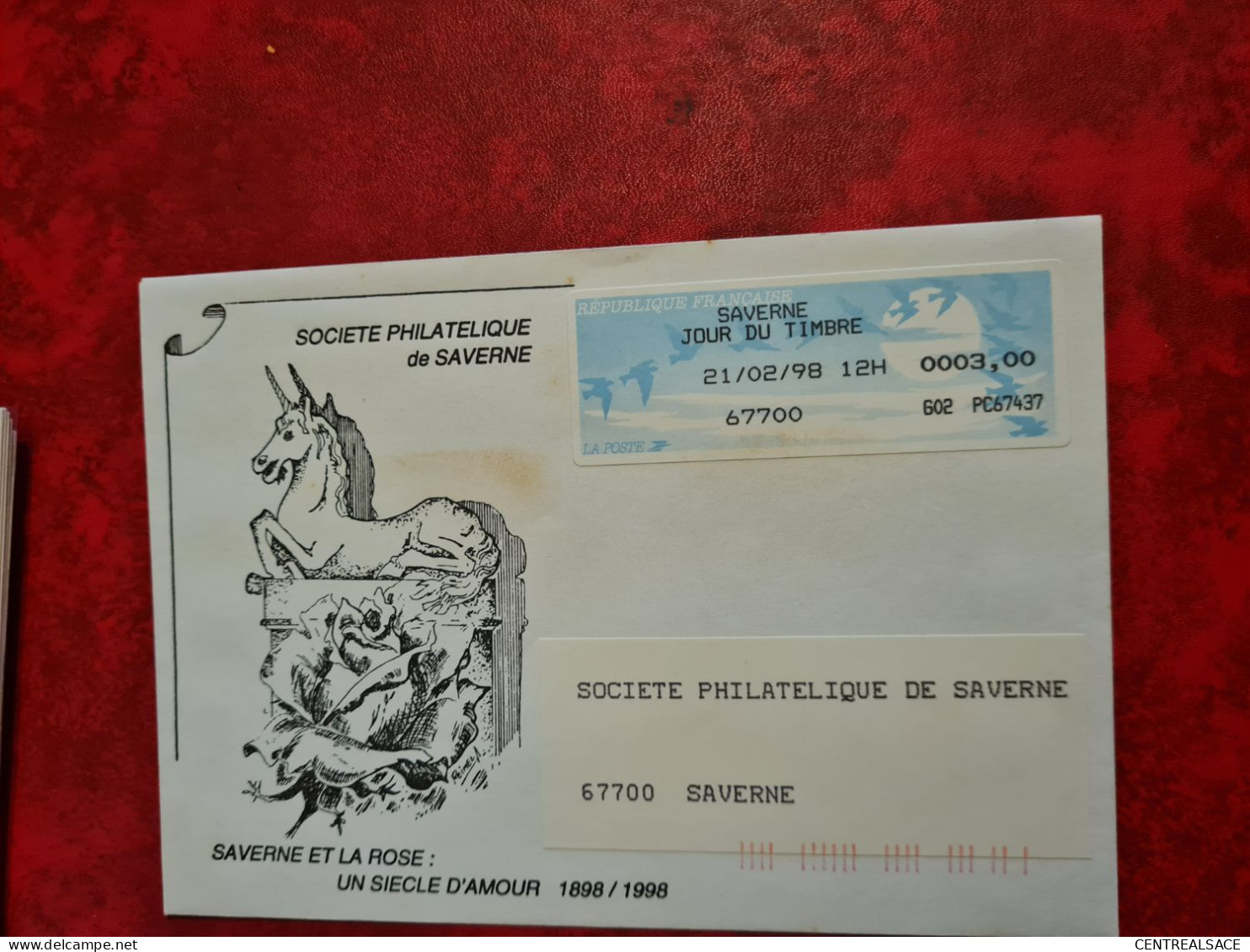 Lettre / Carte 1998 SAVERNE VIGNETTE MACHINE JOUR DU TIMBRE SPCIETE PHILATELIQUE SAVERNE - Autres & Non Classés