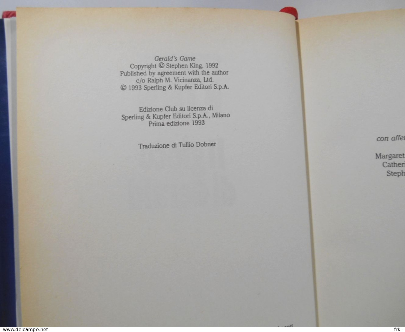 Stephen King - Il Gioco Di Gerald - Sperling Kupfer 1 Edizione 1993 - Grandi Autori
