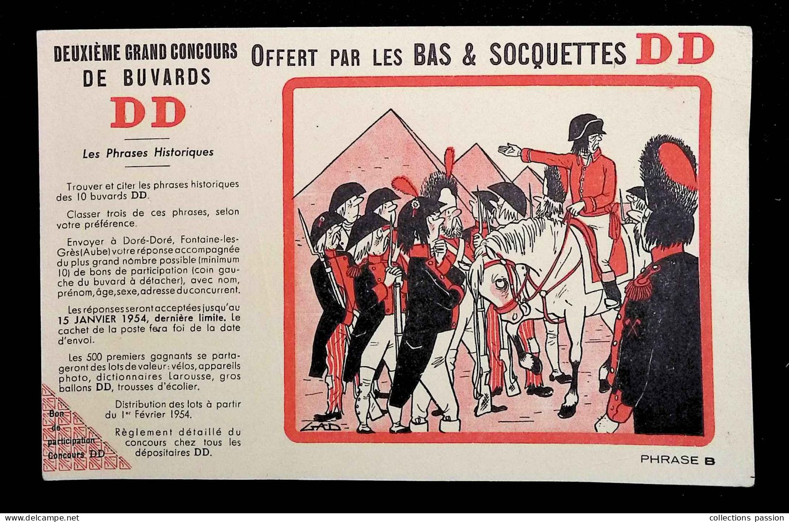 Buvard, Deuxième Grand Concours De Buvards DD, Bas & Socquettes, 1954, Napoléon, Frais Fr 1.95 E - Other & Unclassified