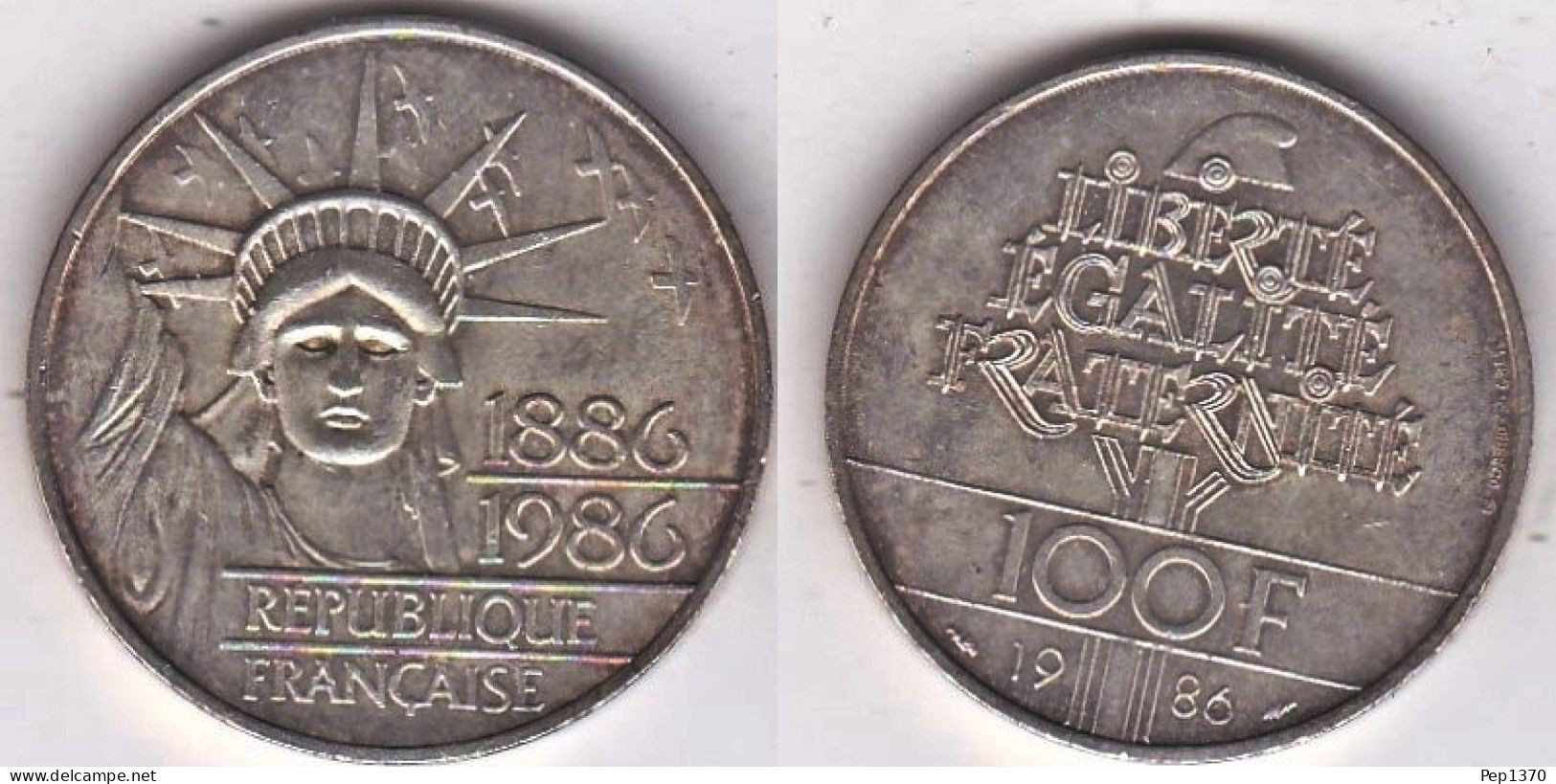 FRANCIA  1986 - 100 FRANCOS DE PLATA - ESTATUA LIBERTAD - KM # 960 - 100 Francs
