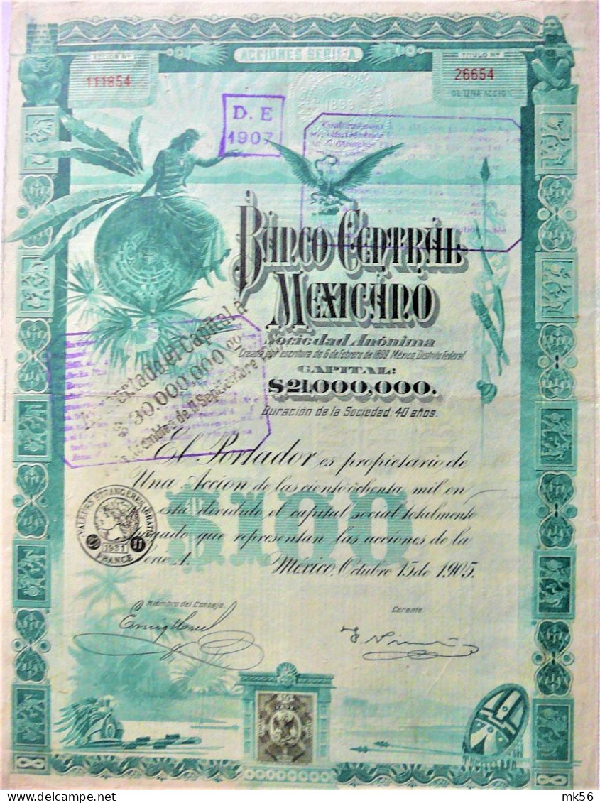 S.A. Banco Central Mexicano - Una Accion  (1905) - DECO ! - Banque & Assurance