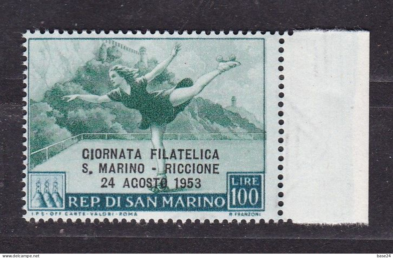 1953 San Marino Saint Marin GIORNATA FILATELICA RICCIONE - PATTINATRICE, SKATER, SPORT, PATINEUSE Serie MNH** - Neufs