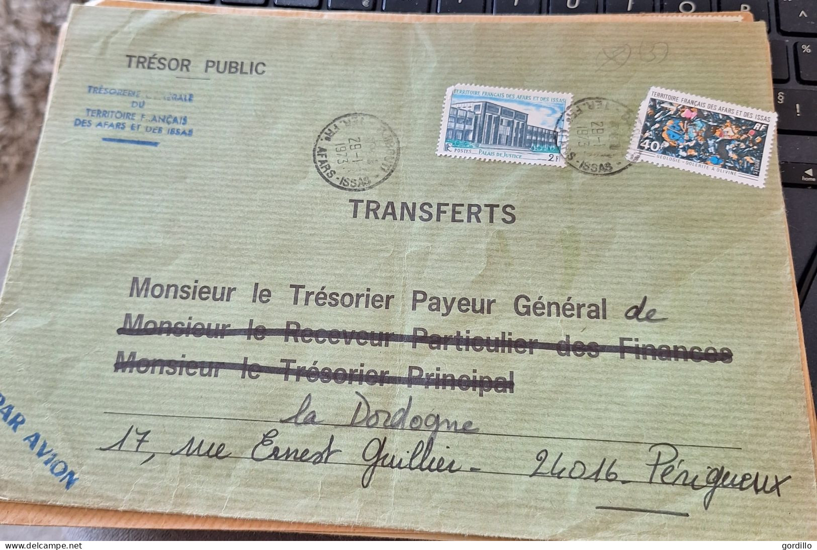 Pli Tresorerie Générale Du Territoire Des Afars Et Issas 1973 - Briefe U. Dokumente