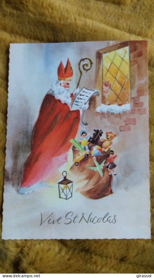 CPSM VIVE SAINT NICOLAS HOTTE JOUETS JOUJOUX LANTERNE OURSON POUPEE TRAIN AUTO - Nikolaus