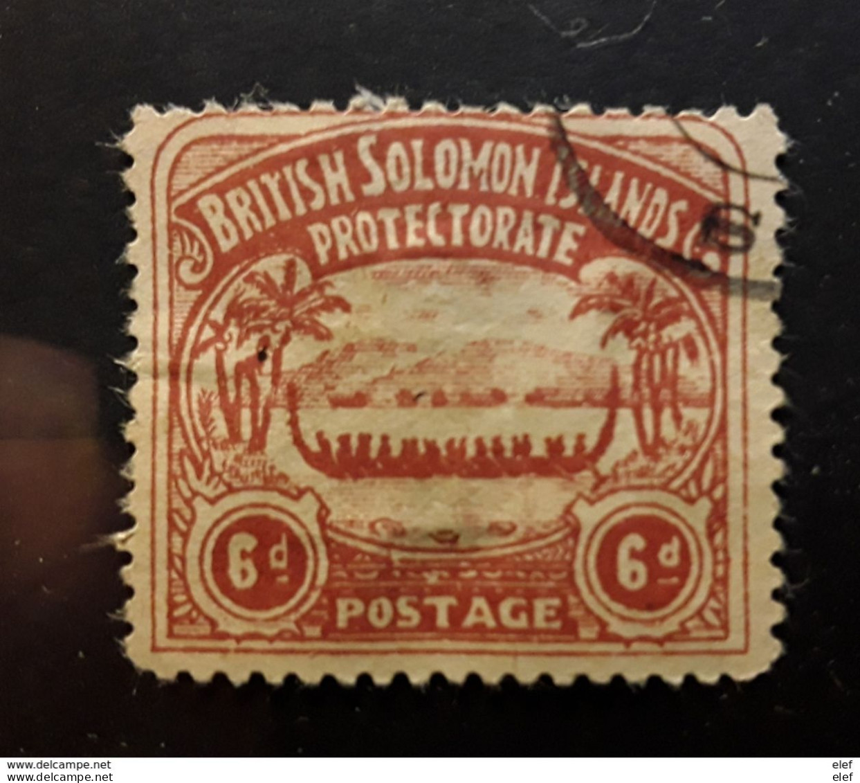 BRITISH SALOMON ISLANDS, 1907, Pirogue Indigène, Yvert No 6, 6 Pence Rouge Brun Faux Obl TB - British Solomon Islands (...-1978)