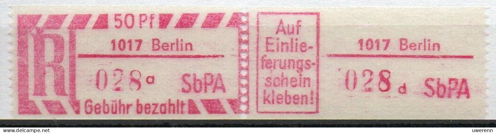 DDR Einschreibemarke Berlin SbPA Postfrisch, EM2B-1017aI(1) Zh - R-Zettel