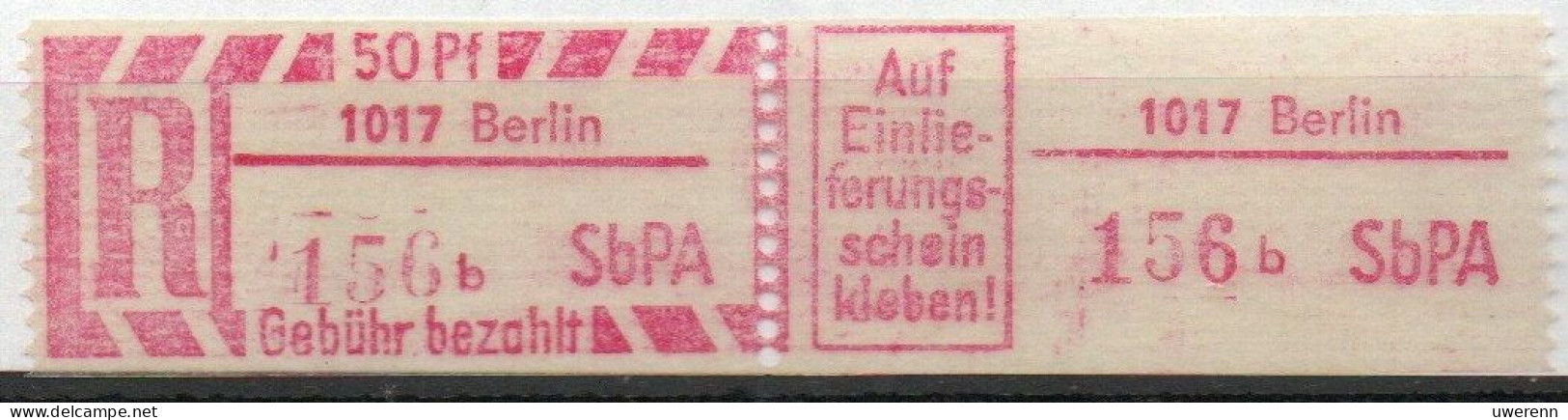 DDR Einschreibemarke Berlin SbPA Postfrisch, EM2B-1017bI(1) Zh - R-Zettel