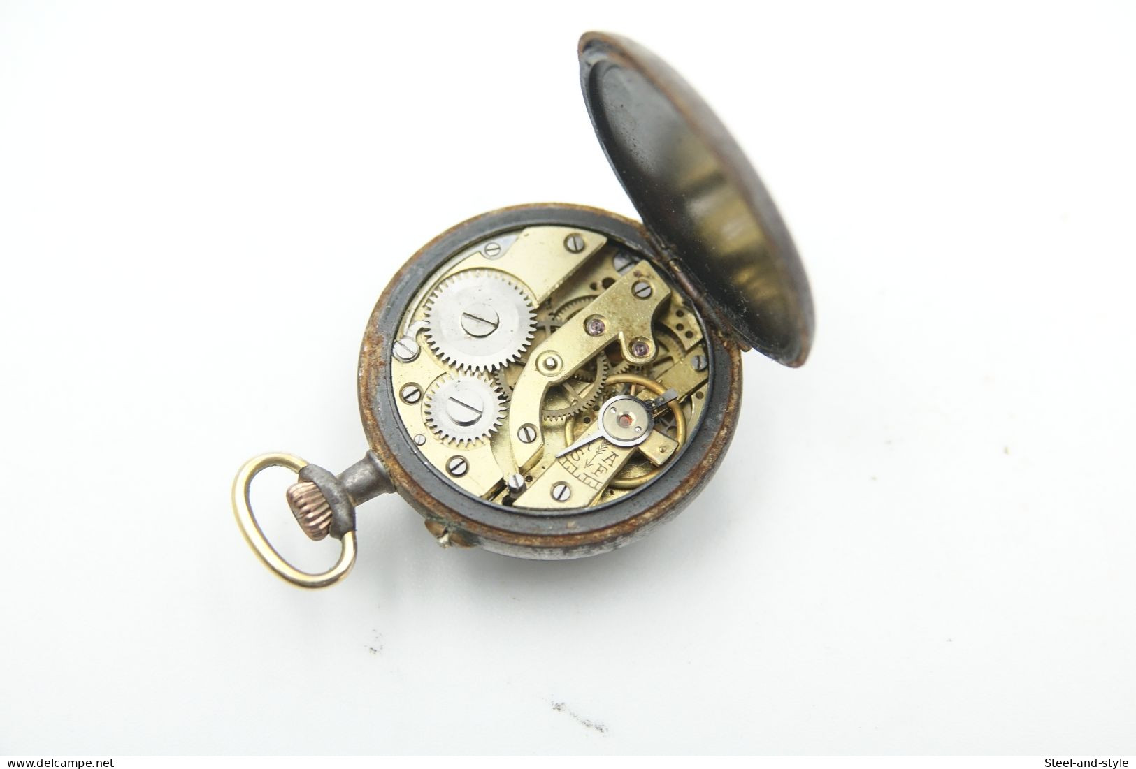 Watches : POCKET WATCH GUN METAL SILVER DIAL CONTY 18-1900's - Original - Running - Watches: Bracket