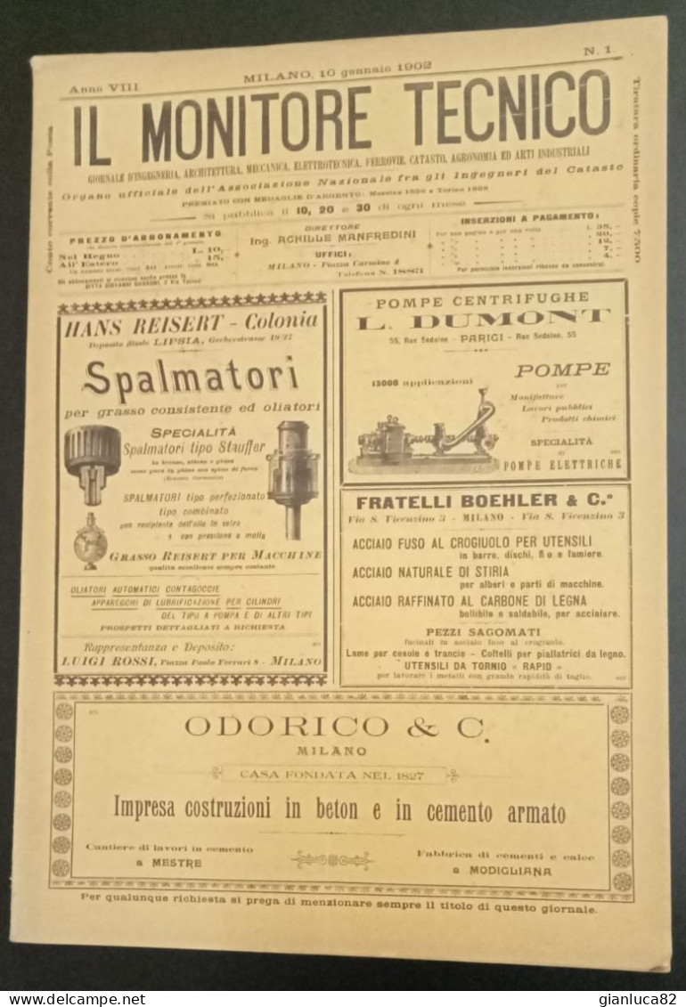 Rivista Il Monitore Tecnico Milano 1902 N.1 Ottime Condizioni (BV17) Come Foto  Ottime Condizioni Giornale D’ingegneria - Textes Scientifiques