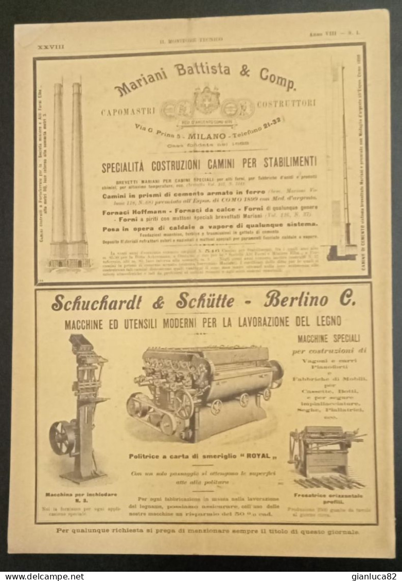 Rivista Il Monitore Tecnico Milano 1902 N.1 Ottime Condizioni (BV17) Come Foto  Ottime Condizioni Giornale D’ingegneria - Wetenschappelijke Teksten