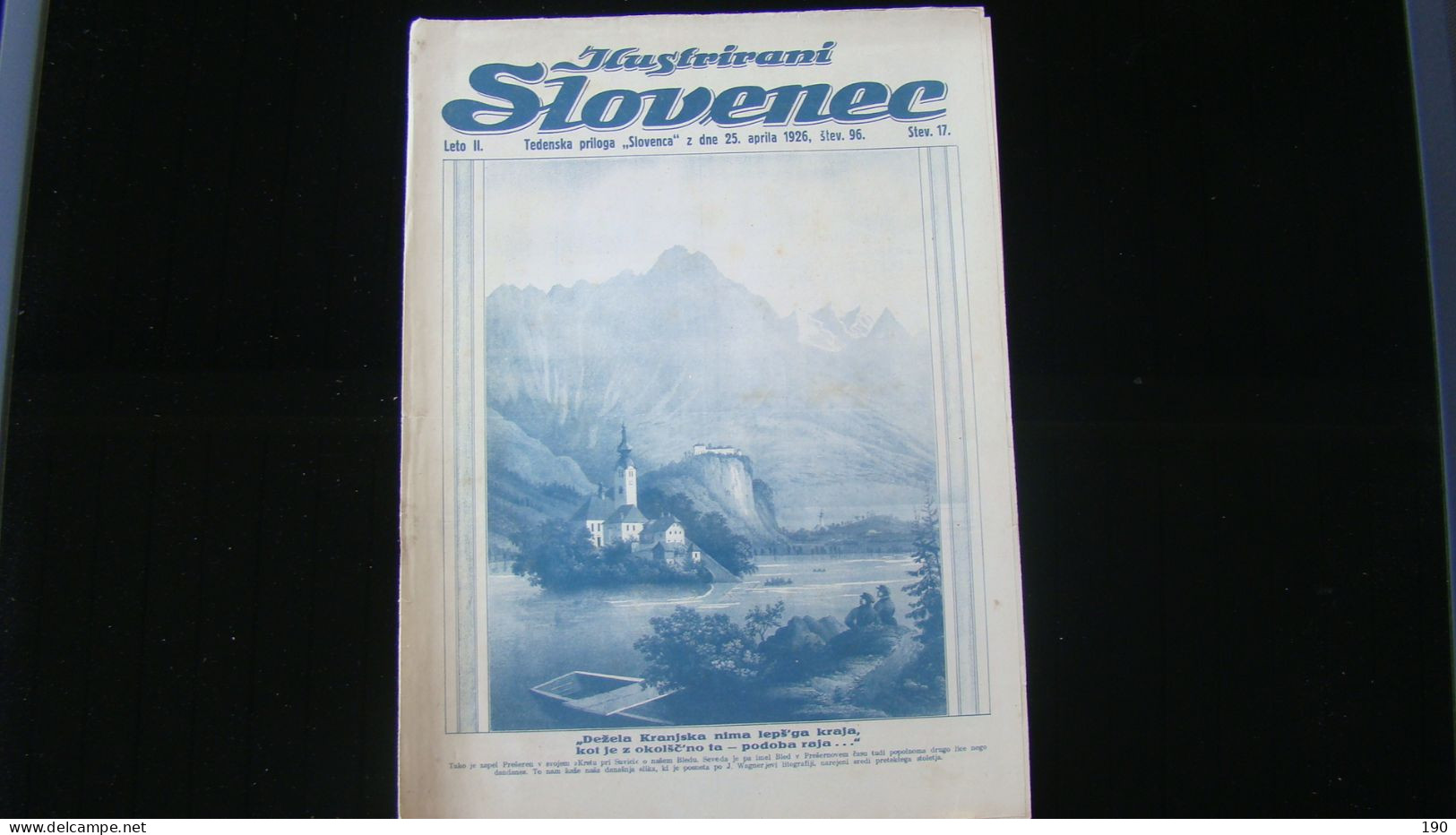 Newspaper Priloga Ilustrirani Slovenec,"Dezela Kranjska Nima Leps"ga Kraja,kot Je Z Okolsc"no Ta -podoba Raja..."Bled - Slawische Sprachen