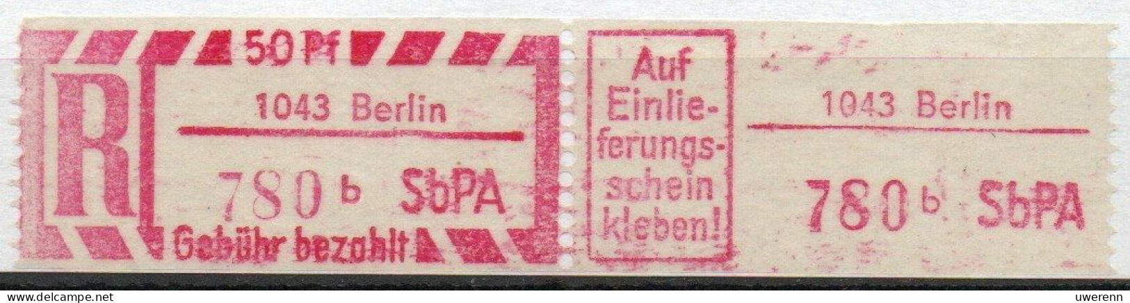 DDR Einschreibemarke Berlin SbPA Postfrisch, EM2B-1043bII Zh - Etiquettes De Recommandé