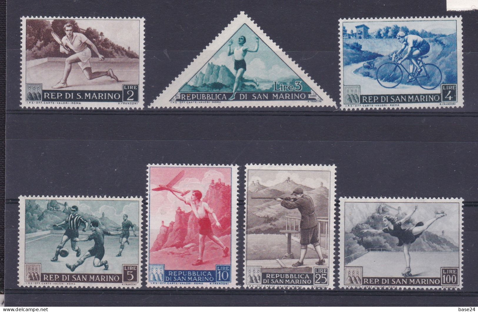 1953 San Marino Saint Marin SPORT I° PROPAGANDA SPORTIVA 7 Valori MNH**: 2,3,4,5,10,25,100 Lire - Neufs