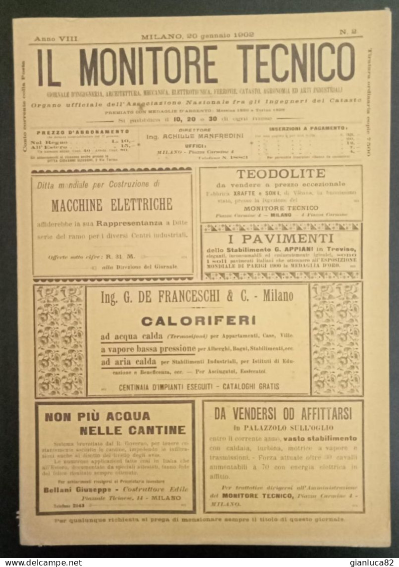Rivista Il Monitore Tecnico Milano 1902 N.2 Ottime Condizioni (BV18) Come Foto  Ottime Condizioni Giornale D’ingegneria - Wetenschappelijke Teksten