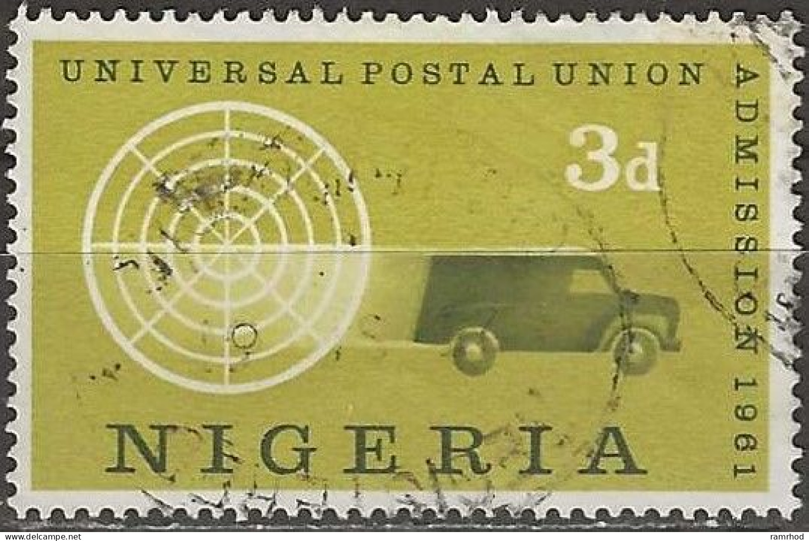 NIGERIA 1961 Admission Into UPU - 3d. Globe And Mail Van FU - Nigeria (1961-...)