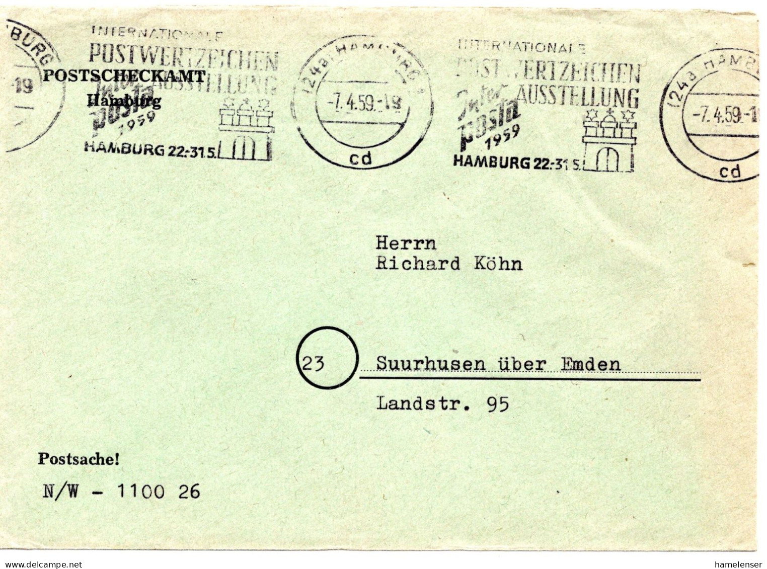 74930 - Bund - 1959 - PostscheckBf HAMBURG - ... INTERPOSTA 1959 ... -> Suurhusen - Lettres & Documents
