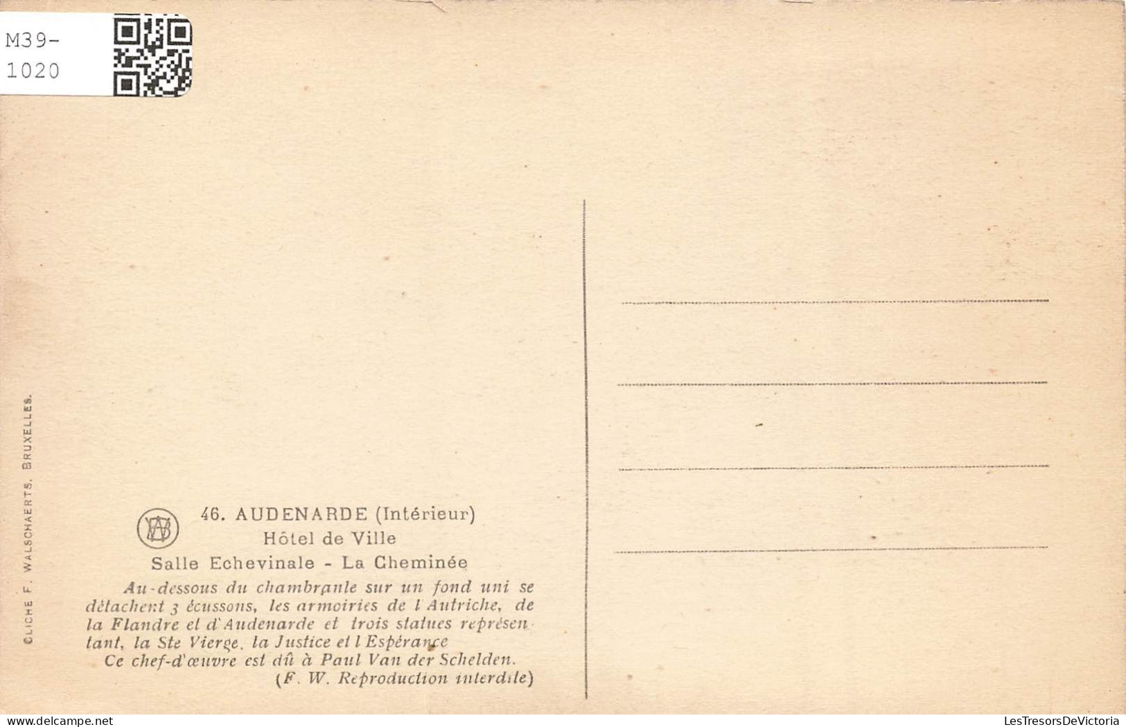 BELGIQUE - Audenarde (intérieur) - Hôtel De Ville - Salle Echevinale - La Cheminée - Carte Postale Ancienne - Autres & Non Classés