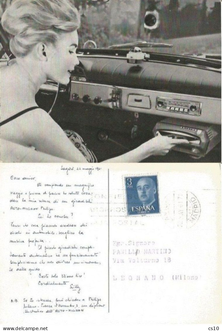 Philips Auto-Mignon X Car Giradischi Record Player ADV Promo Pcard Madrid 22may1961 - Autres & Non Classés