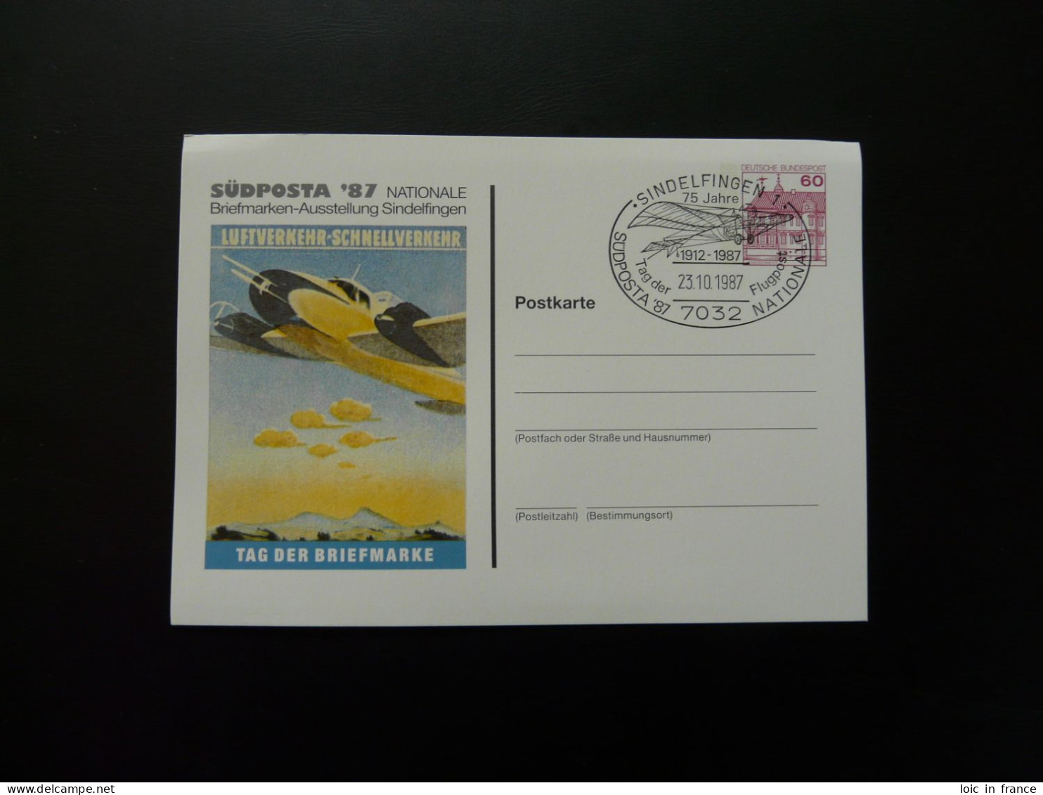 Entier Postal Stationery Card Aviation Tag Der Flugpost Sindelfingen 1987 - Privé Postkaarten - Gebruikt