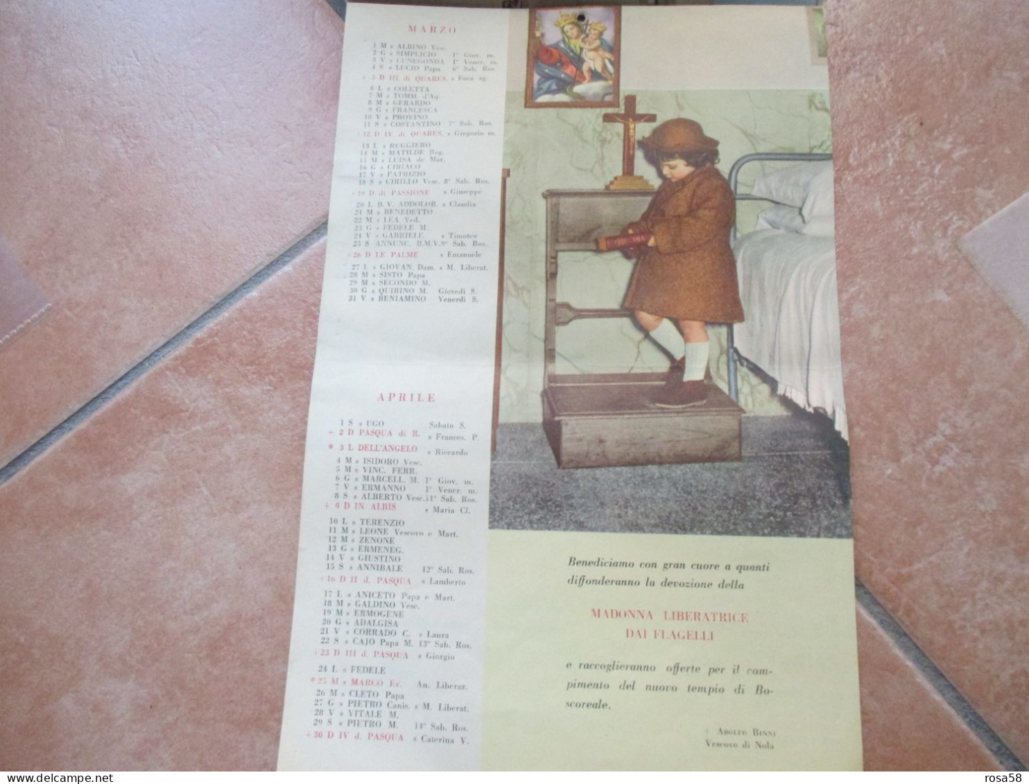 RELIGIONE Cristianesimo MADONNA LIBERATRICE DAI FLAGELLI Boscoreale NAPOLI 1961 Calendario - Grand Format : 1961-70