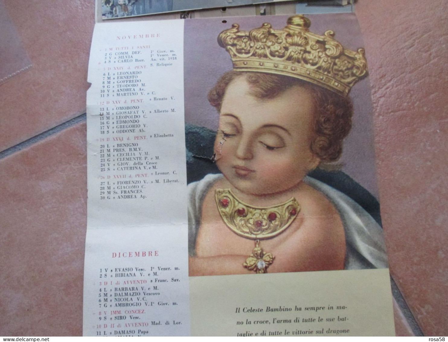 RELIGIONE Cristianesimo MADONNA LIBERATRICE DAI FLAGELLI Boscoreale NAPOLI 1961 Calendario - Big : 1961-70