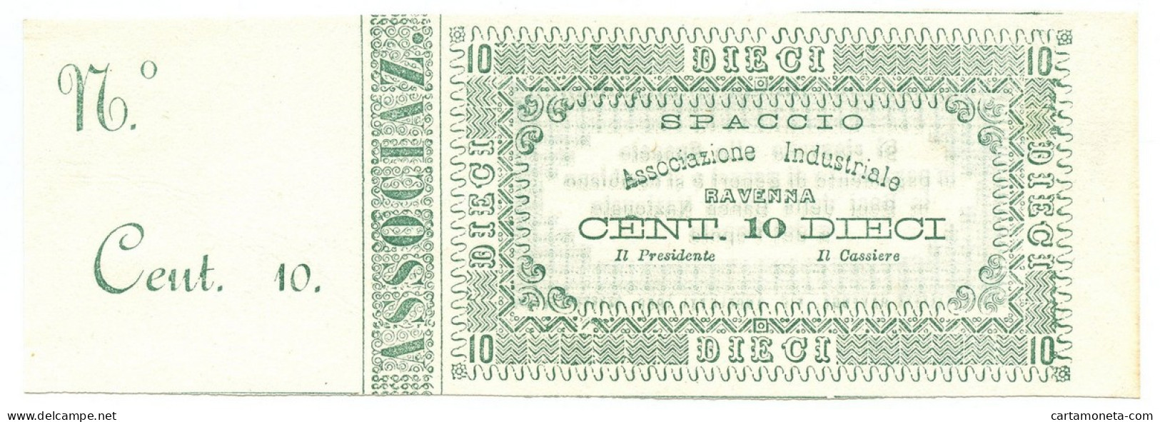 10 CENTESIMI NON EMESSO CON MATRICE ASS. INDUSTRIALE SPACCIO RAVENNA 1868 SUP - Autres & Non Classés