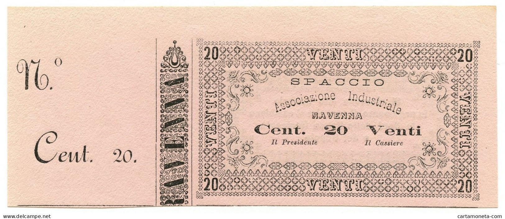 20 CENTESIMI NON EMESSO CON MATRICE ASS.NE INDUSTRIALE SPACCIO RAVENNA 1868 QFDS - Other & Unclassified