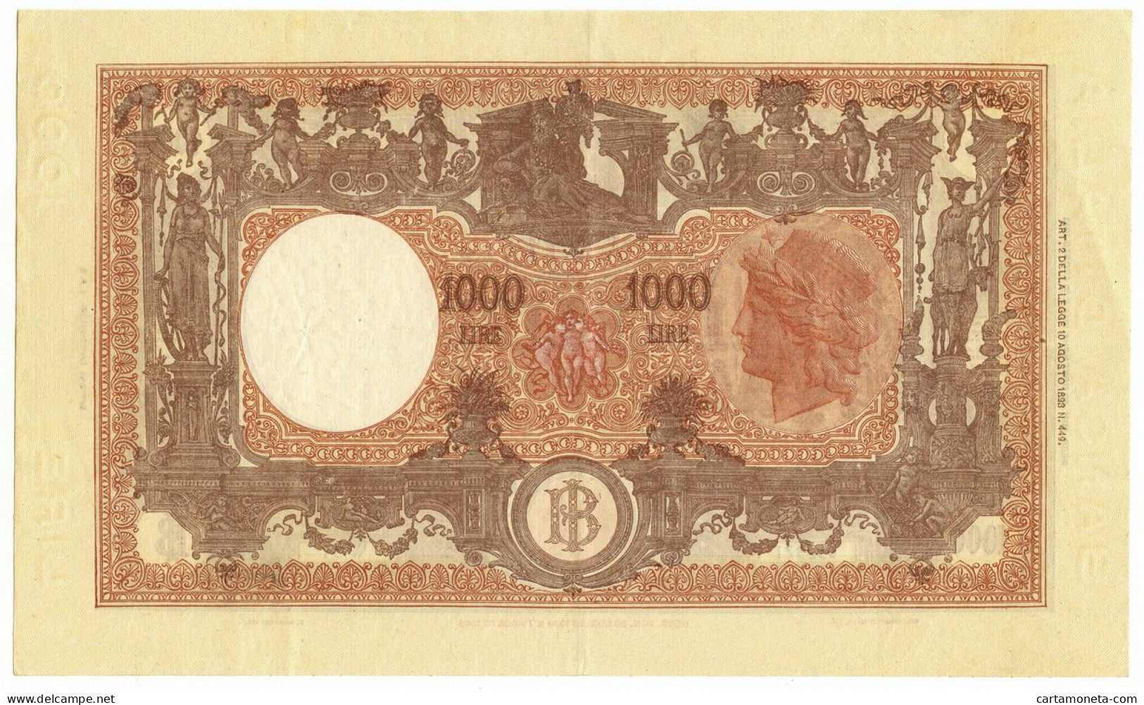 1000 LIRE BARBETTI GRANDE M TESTINA COMMISSARIO INTRONA 30/11/1944 SPL - Regno D'Italia - Altri