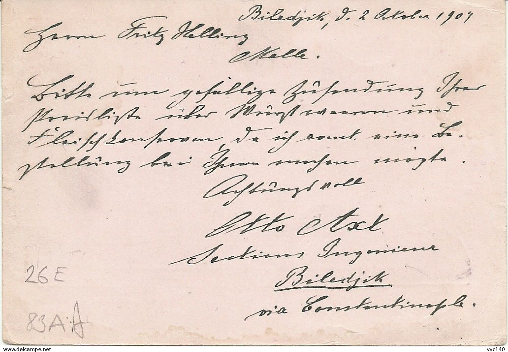 Turkey; Ottoman Postal Stationery Sent From Biledjik (Bilecik) To Melle (Germany) - Brieven En Documenten