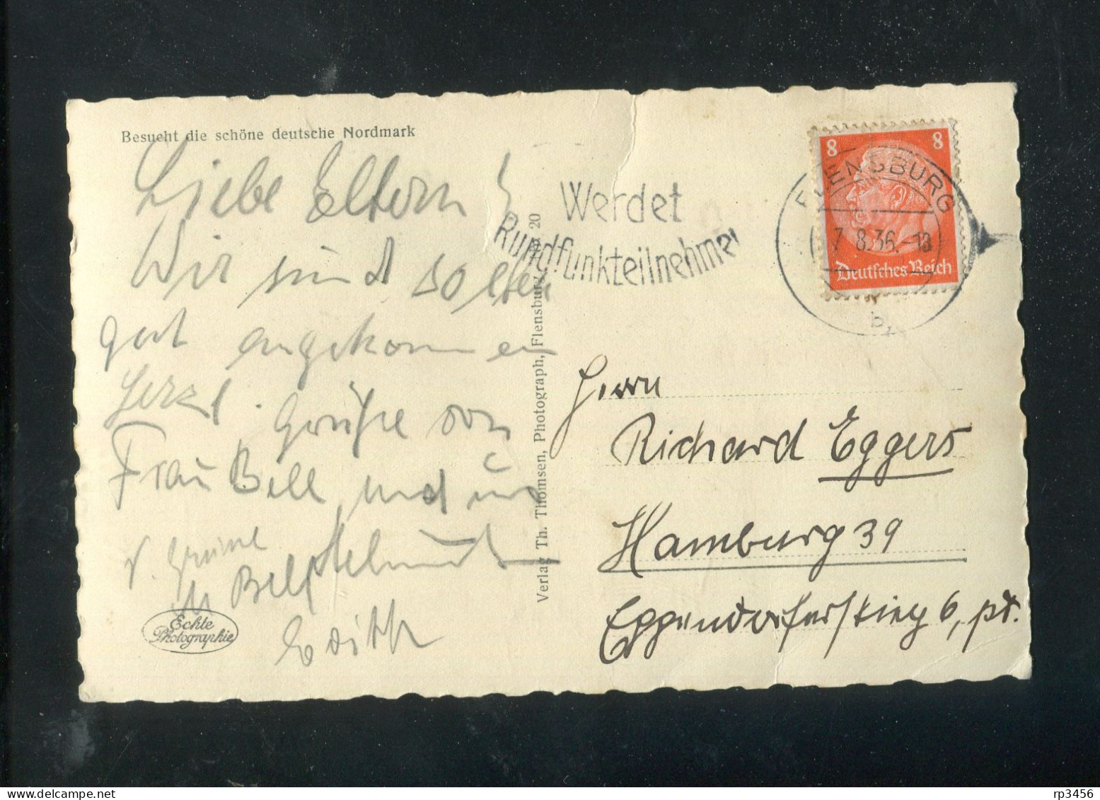 "OSTSEEBAD GLUECKSBURG" 1936, AK "Dampfer ................." (80047) - Gluecksburg