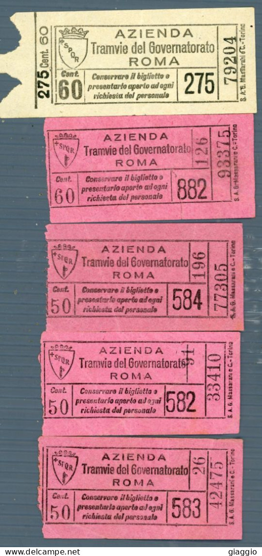 °°° Biglietti N. 5669 - Azienda Tranvie Del Governatorato Di Roma 5 Pezzi °°° - Other & Unclassified