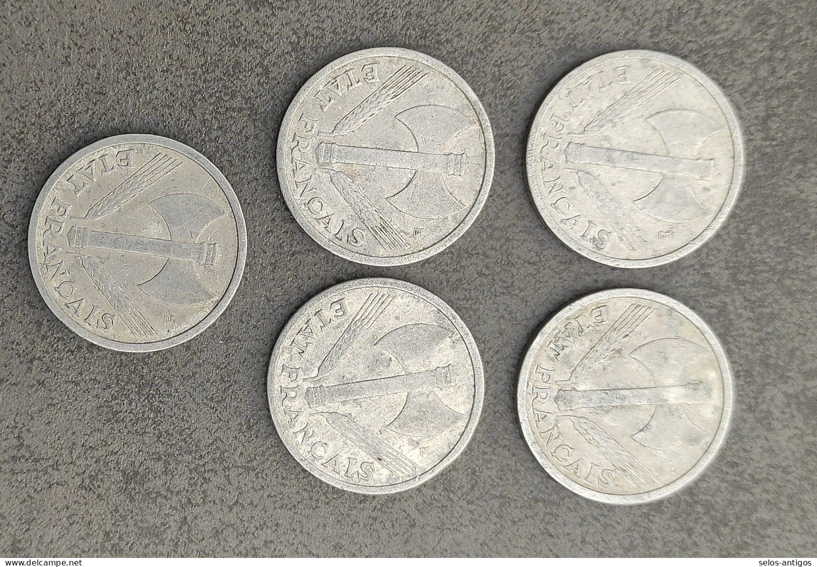 LOT DE 5 PIECES DE 1 FRANC ETAT FRANCAIS 1942 - 1 Franc