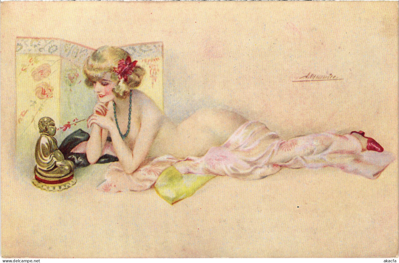 PC ARTIST SIGNED, MEUNIER, BOUDOIRS DE VERRE, RISQUE, Vintage Postcard (b51713) - Meunier, S.