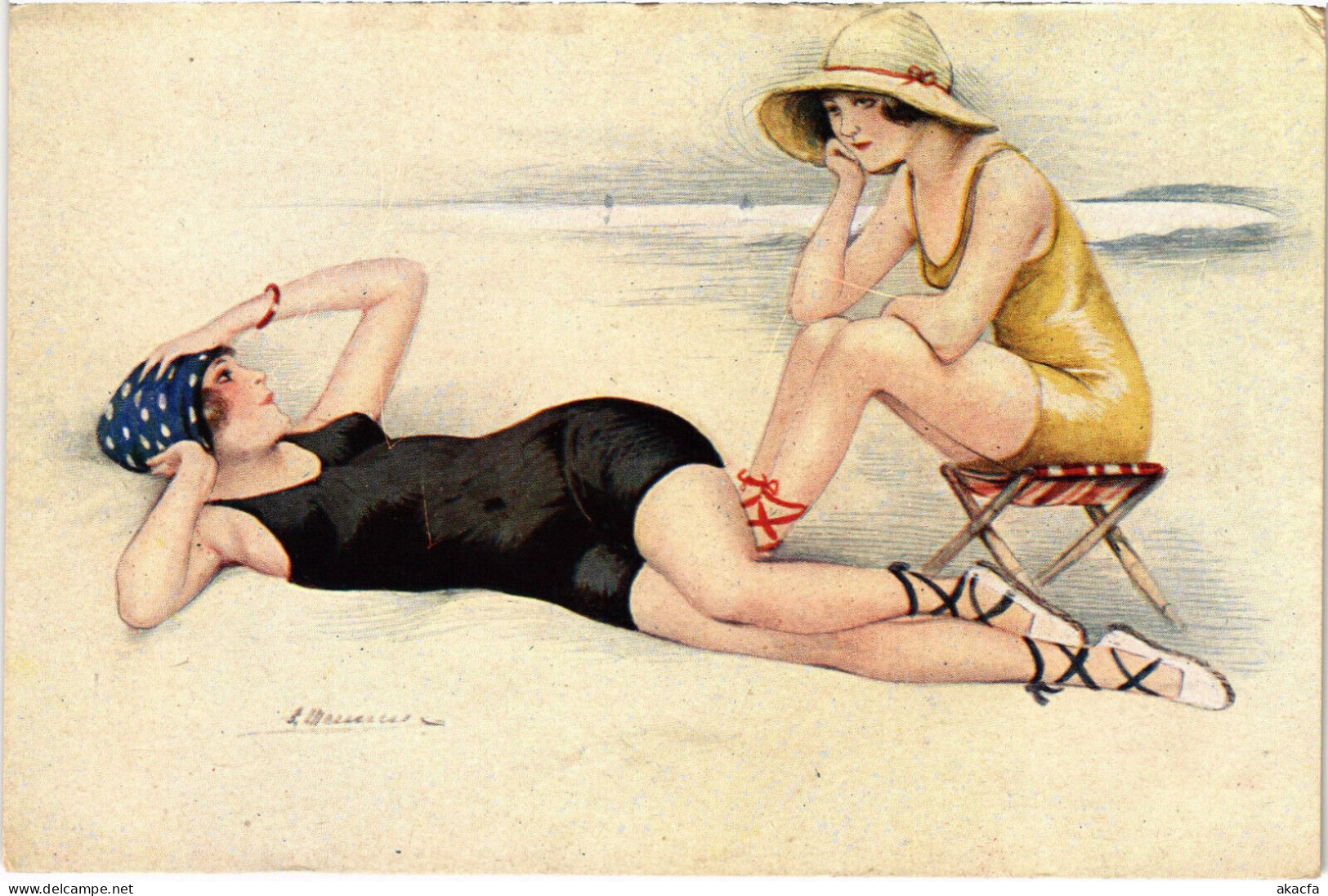 PC ARTIST SIGNED, MEUNIER, LES LARISIENNE A LA MER, Vintage Postcard (b51670) - Meunier, S.
