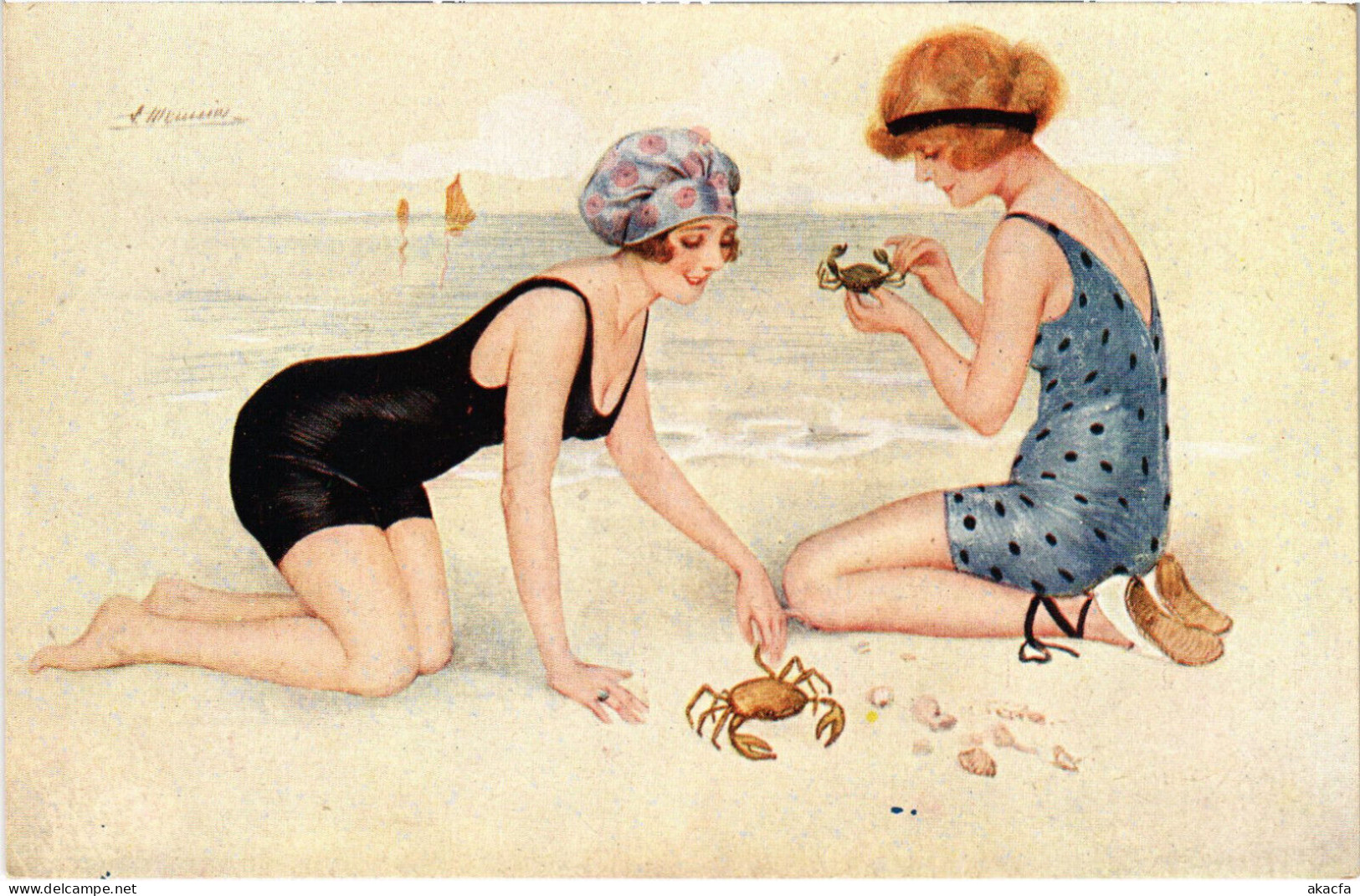 PC ARTIST SIGNED, MEUNIER, LES LARISIENNE A LA MER, Vintage Postcard (b51669) - Meunier, S.